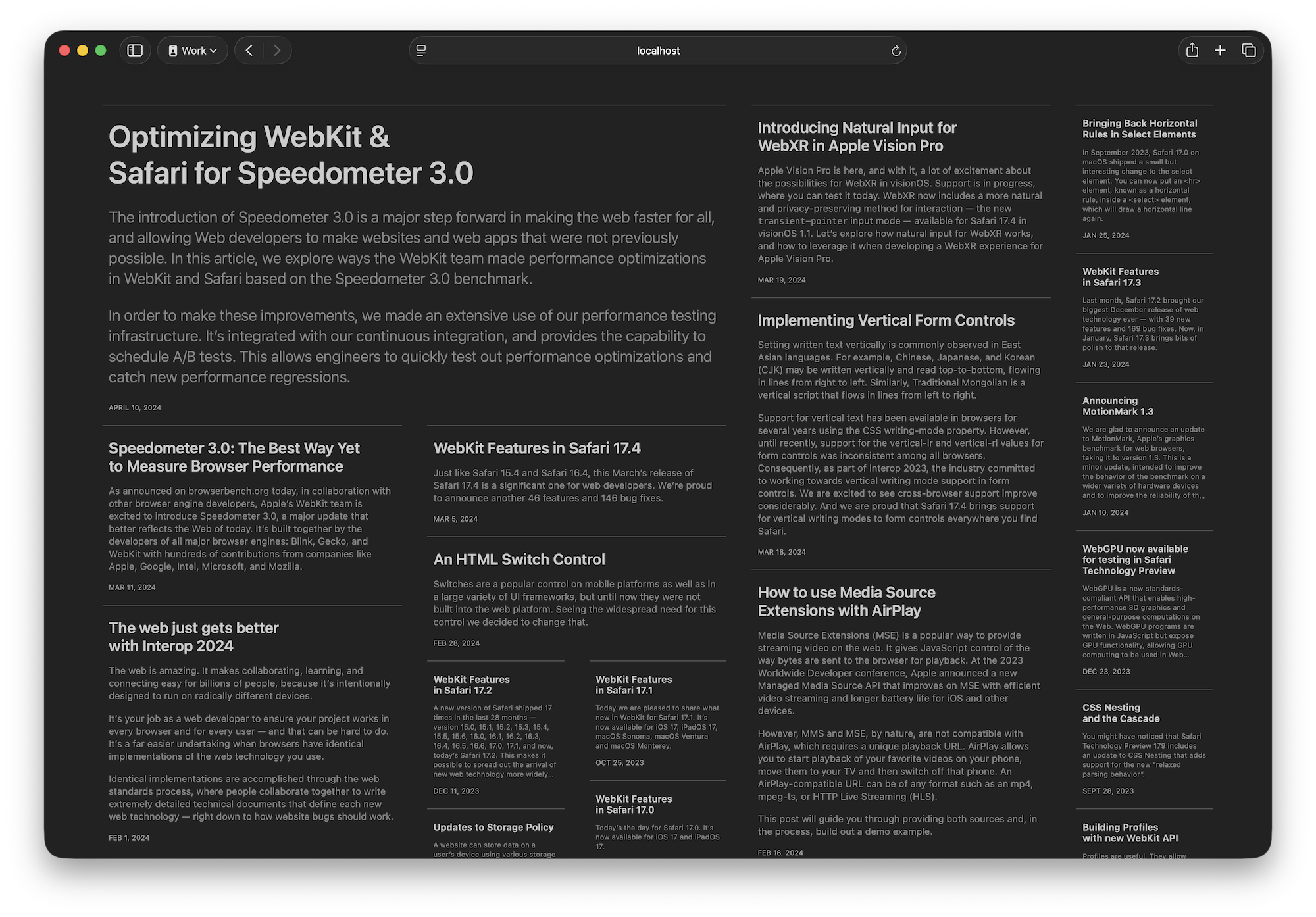 Grid Lanes newspaper layout example; image from above WebKit article