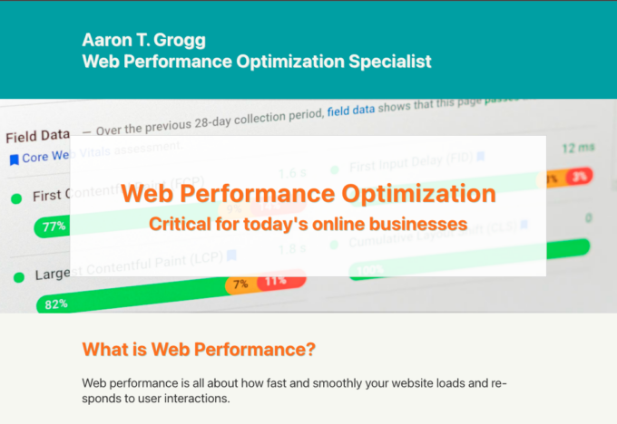 Screenshot of Aaron T. Grogg, Web Performance Optimization Specialist home page